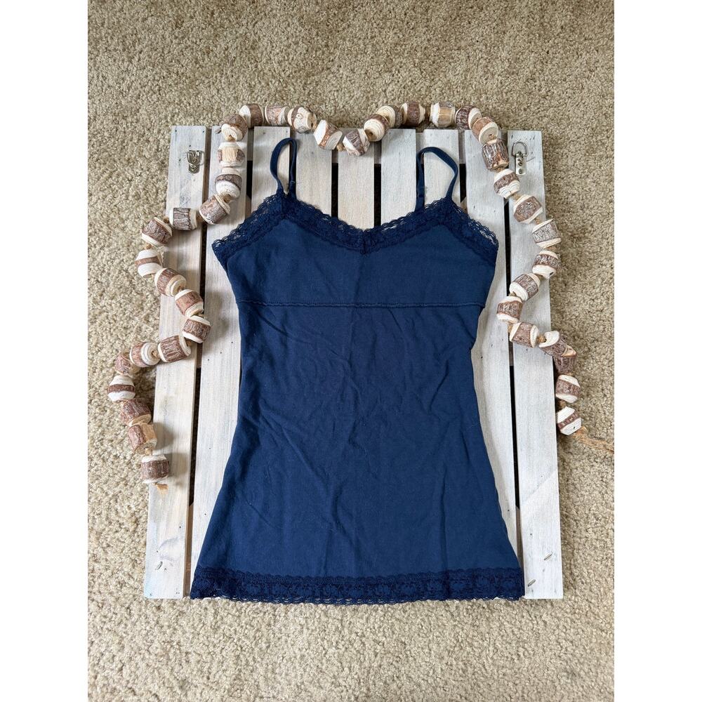 Vintage Y2K Mudd Blue Lace Trim Cami Tank Top